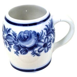 Schumann Arzberg Germany Blue Floral Echt Cobalt Glazed Ceramic Mug 4" Vintage